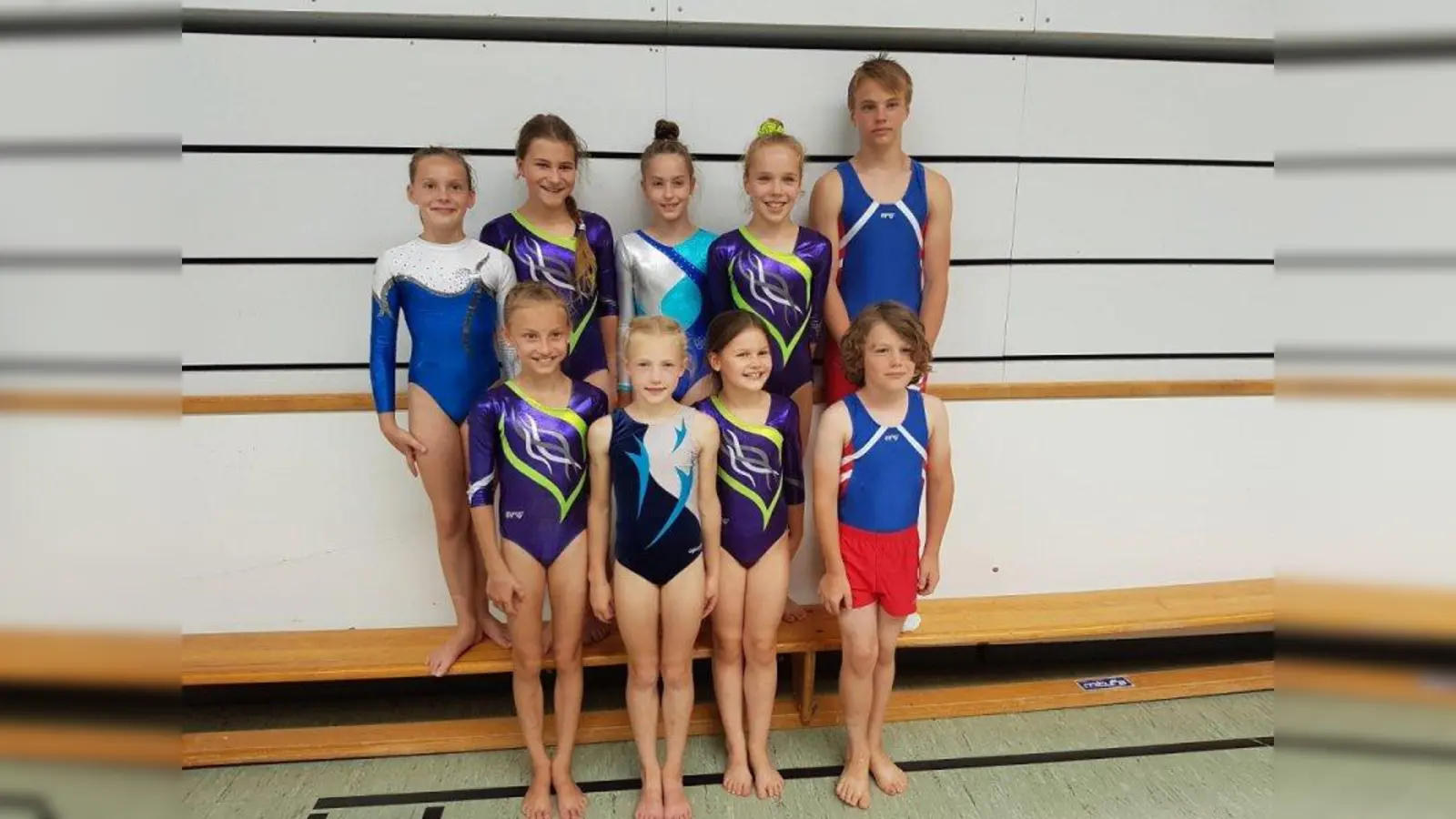 Die Weilheimer Turnerinnen und Turner mit Luana Scheibner, Isabell Ulmer, Nika Ivančič, Fiona Bärwaldt, Florian Fabian (hinten von links) sowie Antonia Entenmann, Elsa Schönherr, Larissa Ulmer und Philip Neugebauer (vorne von links). (Foto: TSV Weilheim)