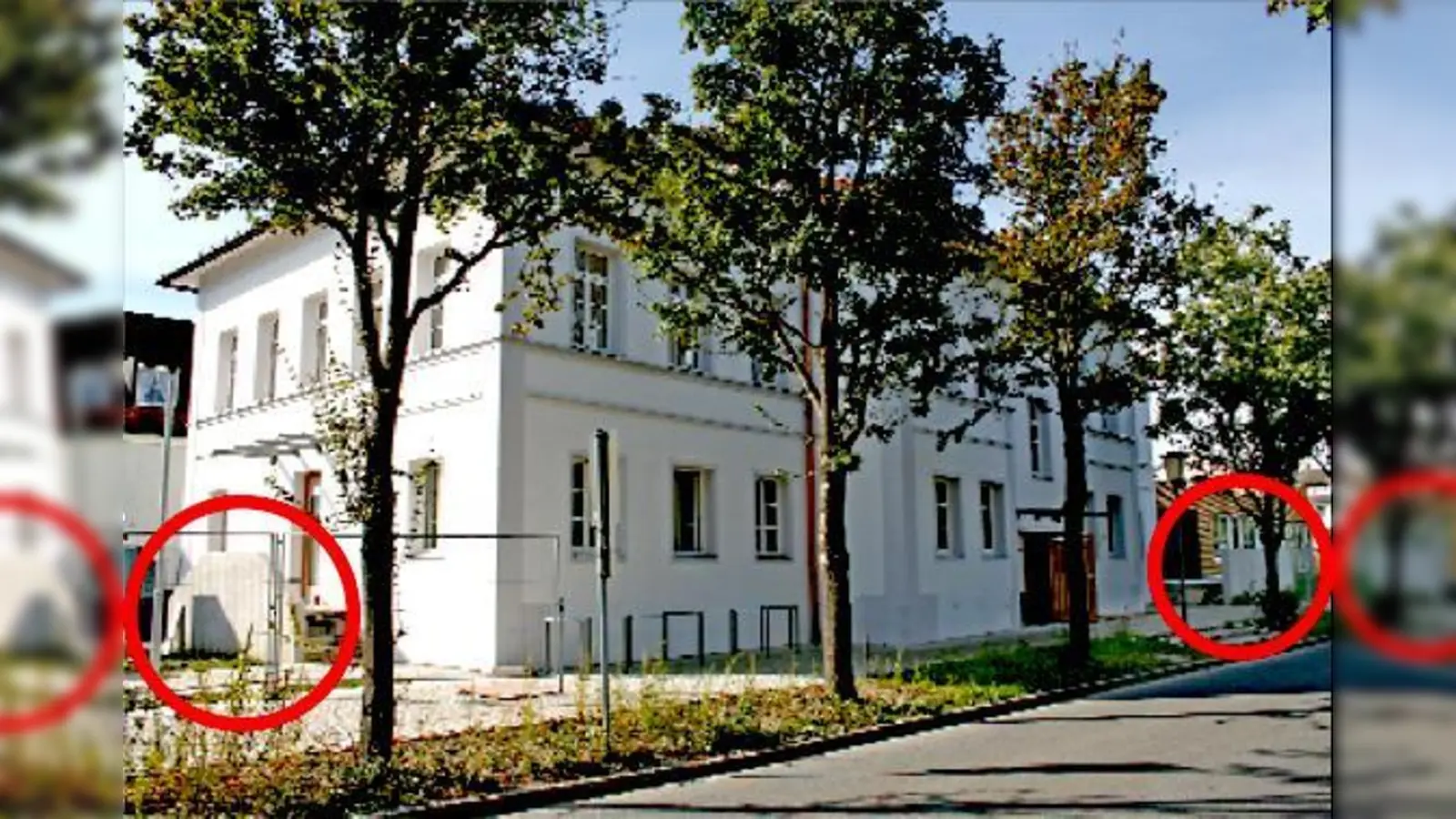 Zwei Mauern, eine beim Haupteingang (ganz li.), eine beim Nebeneingang (ganz re.): Die linke wird wieder weggerissen, die rechte wird niedriger.	 (Foto: gh)