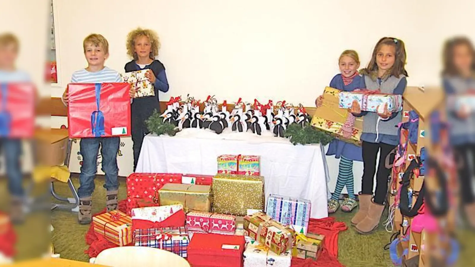 Valentin, Nathalie, Lilli und Jana gehören zu den zahlreichen Kindern, die in der Rotbuchenschule eifrig für Kinder in Not gesammelt haben. 	 (Foto: hw)