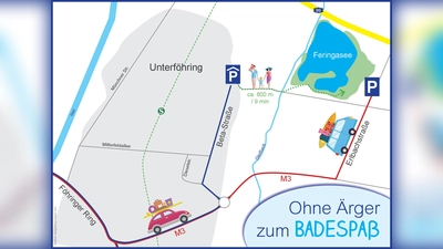 Für die Zufahrt zum Feringasee gibt es zwei legale Parkmöglichkeiten. (Grafik: Gemeinde Unterföhring)