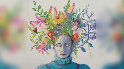 Die Künstlerin Minu Ghedina, die auch dieses Bild gemalt hat, wird während der Lesung eine Skulptur anfertigen.  (Foto: Minu Ghedina)