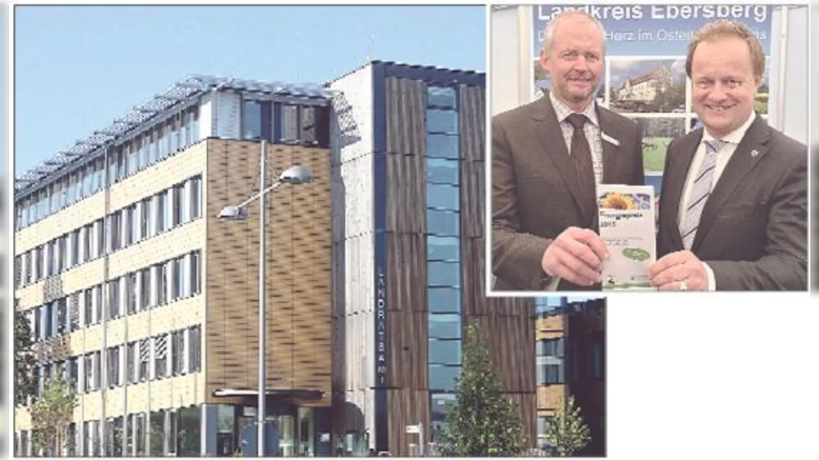 Wirtschaftsförderer Augustinus Meusel und Landrat Robert Niedergesäß rufen zur Teilnahme am Energiepreis 2015 auf.	 (Foto: LRA, sd)