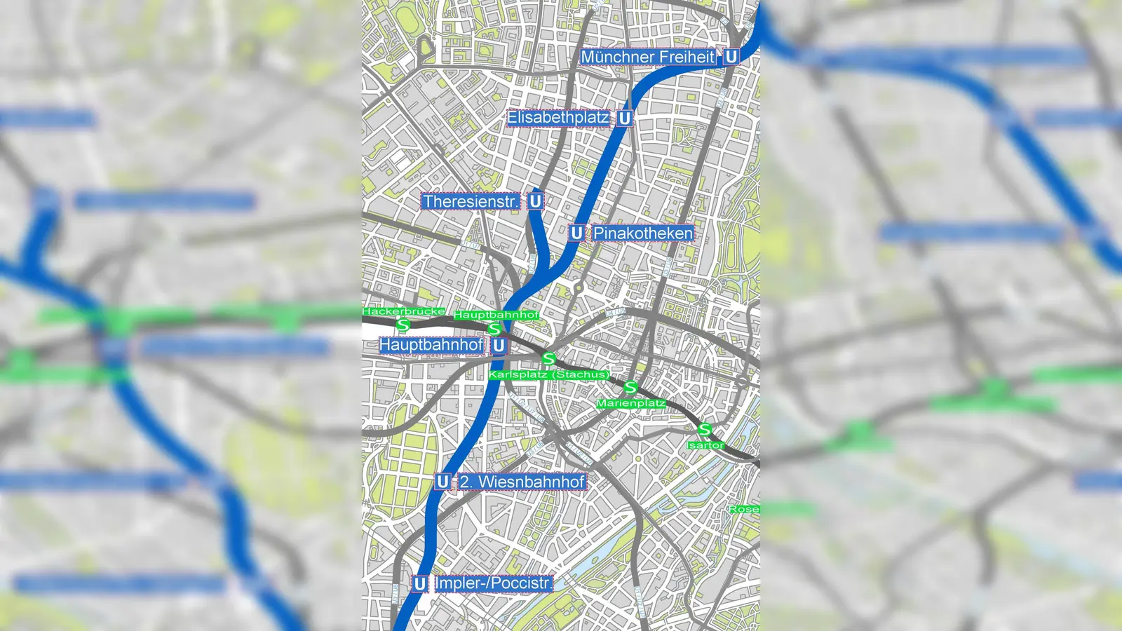 Der geplante Linienweg der U9 zwischen Implerstraße und Münchner Freiheit. (Foto: © MVG)