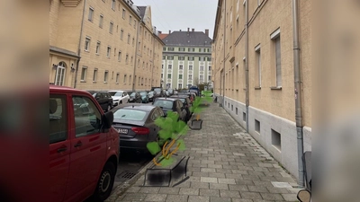 So könnte die Wolfgang-Früchtl-Straße aussehen, wenn ein paar Pflanzkübel einziehen. (Foto: Petra Maier )