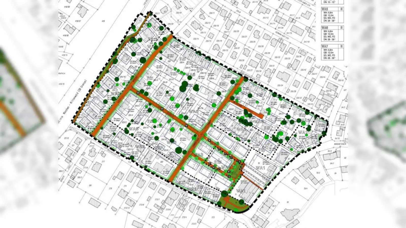 Das ist das strittige Gebiet: die Sanftl-Wiese liegt zwischen der Bahnlinie, der Georg-Schuster-Straße, der Margareten- und Ludwigstraße und der Pentenrieder Straße. Im Bebauungsplan Nummer 29 regelt die Gemeinde das weitere Vorgehen der Überplanung. (Foto: pi)