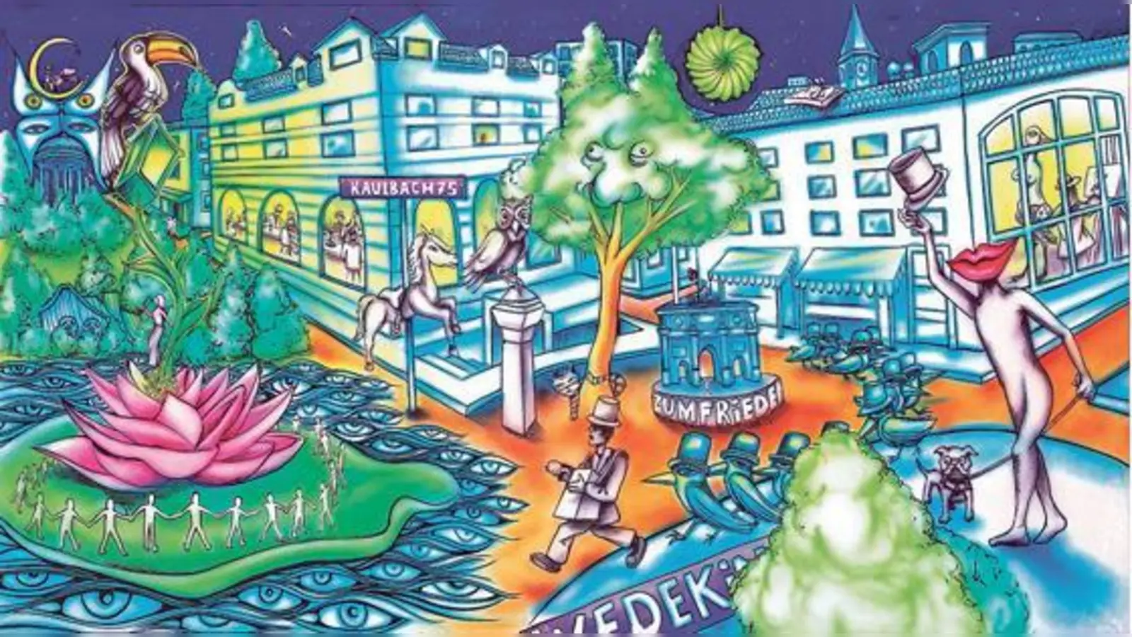 Martin Blumöhr gehört zu den jungen Mitgliedern des Seerosenkreises und malte das Bild »Traumstadt heute  und mittendrin der Seerosenkreis«. Er wurde 1981 in München geboren und studierte an der Münchner Kunstakademie.              (F: Seerosenkreis)