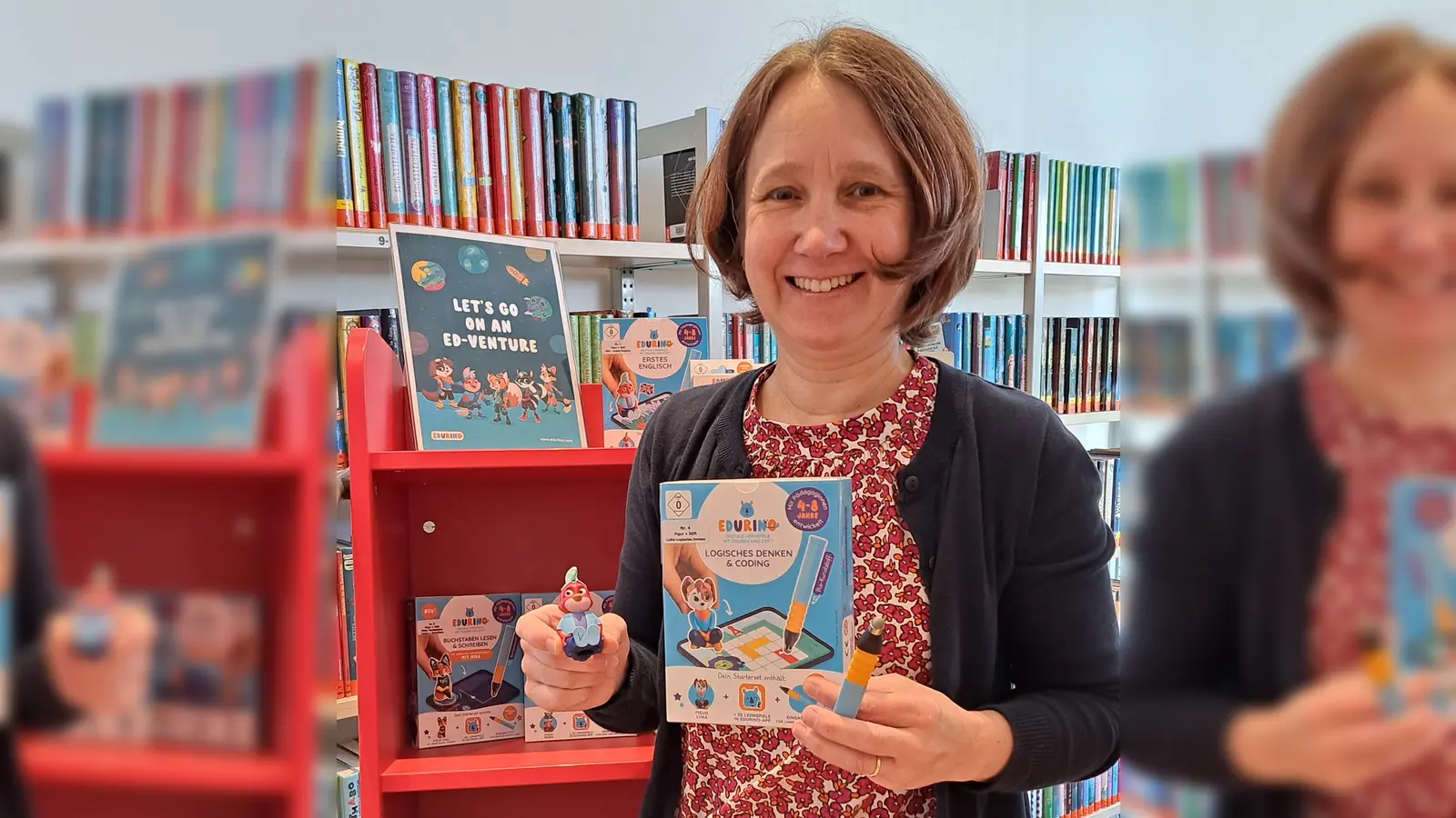 Eine Mitarbeiterin der Gemeindebücherei Herrsching präsentiert das neue Angebot für Kinder. (Foto: Gemeinde Herrsching)