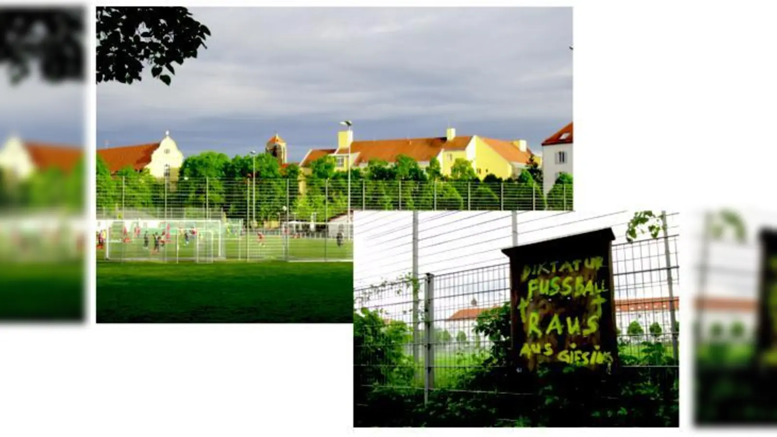 Fußballheimat für aktuell fast 300 Jugendliche: Hier lernte auch Franz Beckenbauer seine Kunst. Mit solchen Parolen versucht ein Unbekannter, die legendäre SpVgg 1906 zu bekämpfen.  (Fotos: ff)