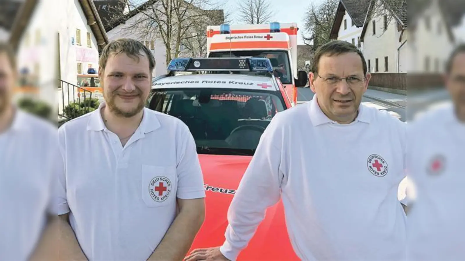 Die beiden Chefs des Helfer vor Ort in Ismaning: Andreas Szarzynski, der Fachgruppenleiter, und Fried Saacke, der Leiter der BRK Bereitschaft Ismaning (rechts).	 (Foto: BRK)
