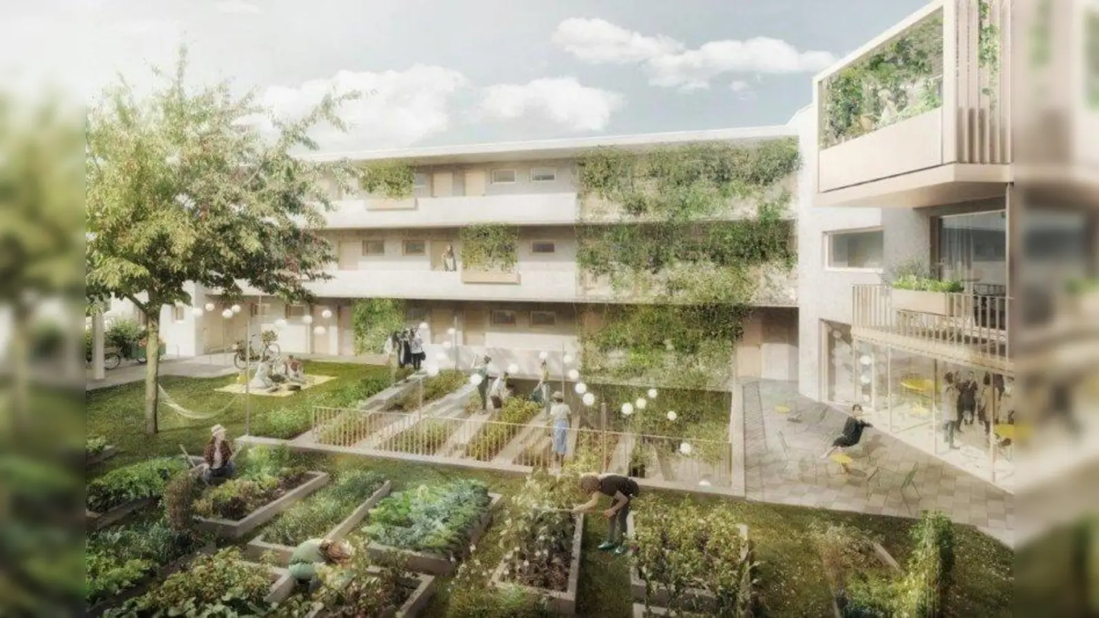 67 Wohneinheiten und ein 1.600 Quadratmeter großer Garten lassen Symbiose, Zusammenhalt, Solidarität und Arbeitsteilung in der studentischen Wohngemeinschaft zum lebendigen Alltag werden. (Foto: BHB Unternehmensgruppe)