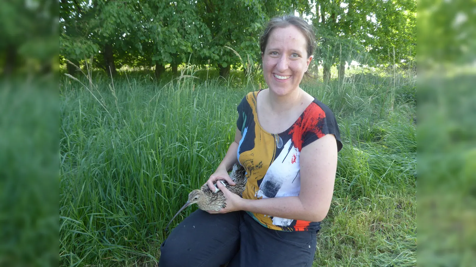 Friederike Herzog bei der Freilassung eines frisch besenderten Großen Brachvogels. (Foto: Wolfgang Ahlmer)