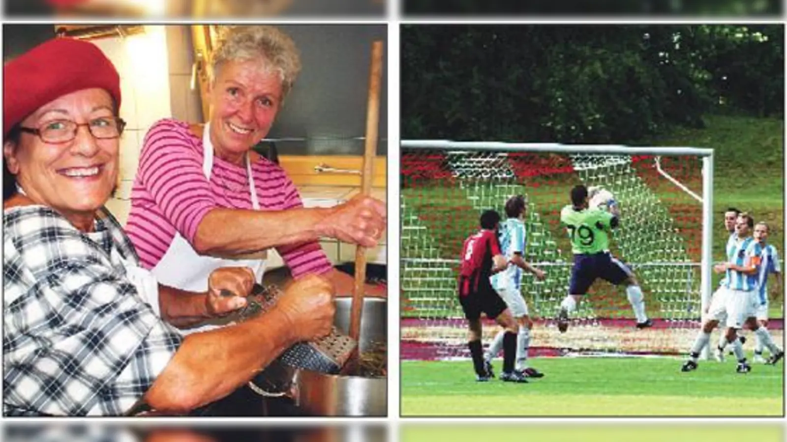 Zehn Jahre Kirchenküche im Harthof (l.), SV Nord Lerchenau spielt in der Bezirksliga (r.) und die Diskussion um die Autobahn (kl. Foto).  	 (Fotos: ws/Verein)