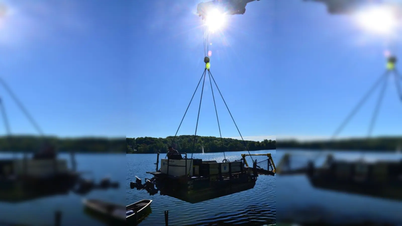 Bei strahlendem Sonnenschein wurde das Mähboot „Berky” am vergangenen Montag zu Wasser gelassen. (Foto: Essberger)
