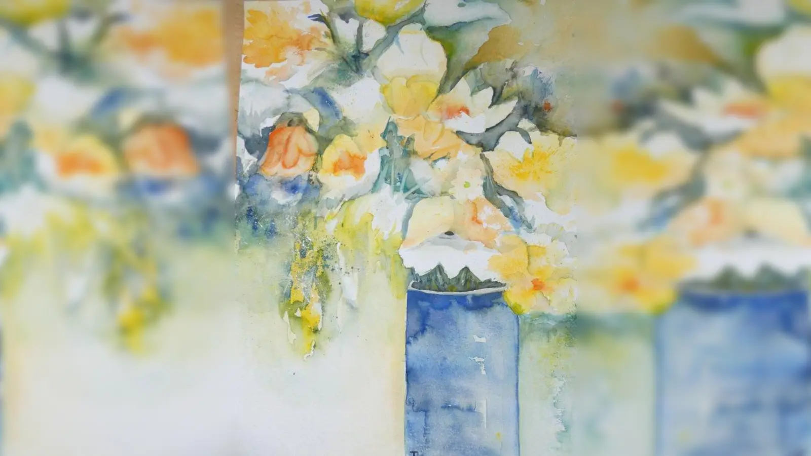 „Blau Vase“ ist der Titel dieses Werkes von Ruth Paugger – zu sehen neben anderen im Vortragsraum des Bürgertreffes in Puchheim. (Foto: Paugger)