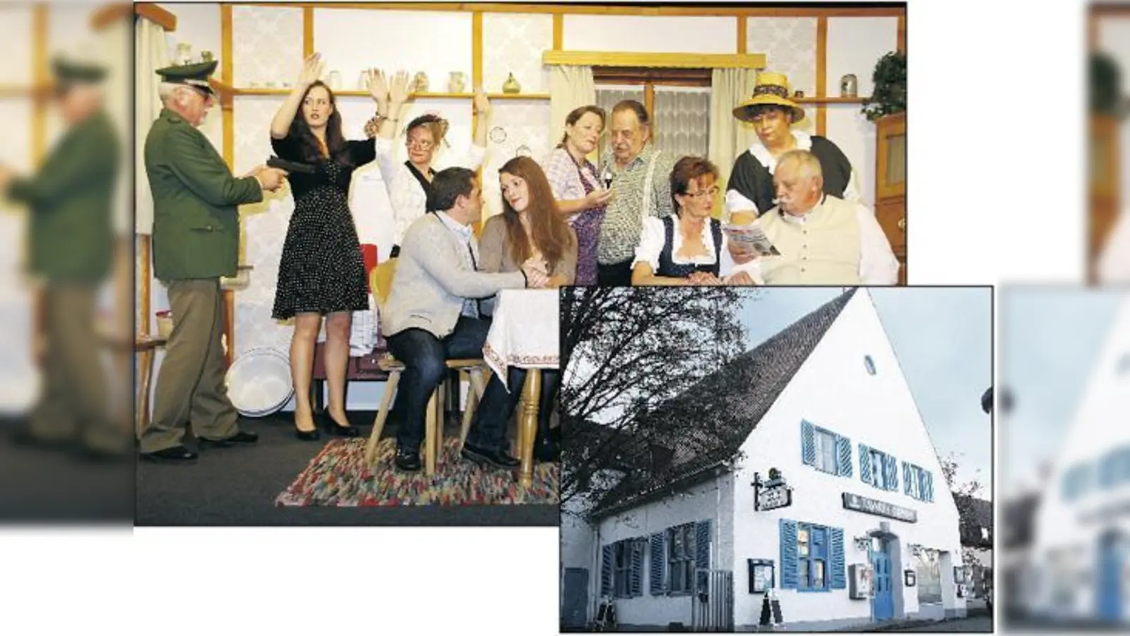 Der Theaterverein »Rasselglocke« (oben ein Szenenfoto) hat in Giesing Unterschlupf gefunden. Die  Sanierung des Gebäudes in der Bad-Kreuther-Straße (re.) wird erst 2013 beendet sein. 	 (Foto: Rasselglocke, js)