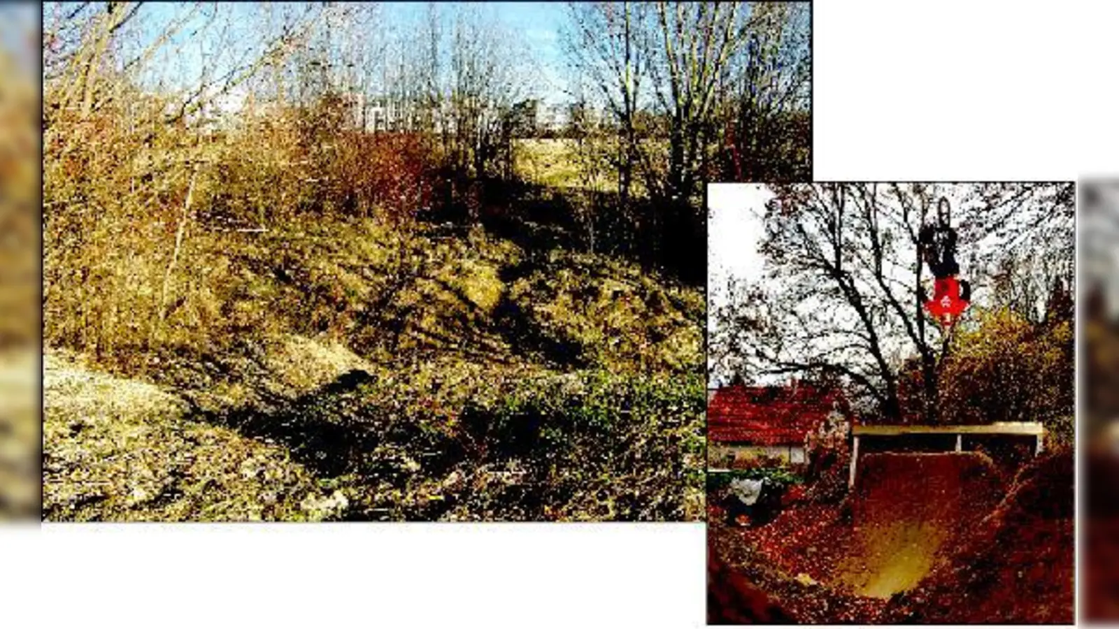Auf diesem Gelände an der Fideliostraße soll die Dirtbike-Anlage für den Verein »Tretlager« entstehen (oben). 	Bald könnten die Dirtbiker dann wie der junge Sportler rechts auf der Bahn unterwegs sein.	 (Foto: ikb, Thomas Girth/Tretlager e.V.)