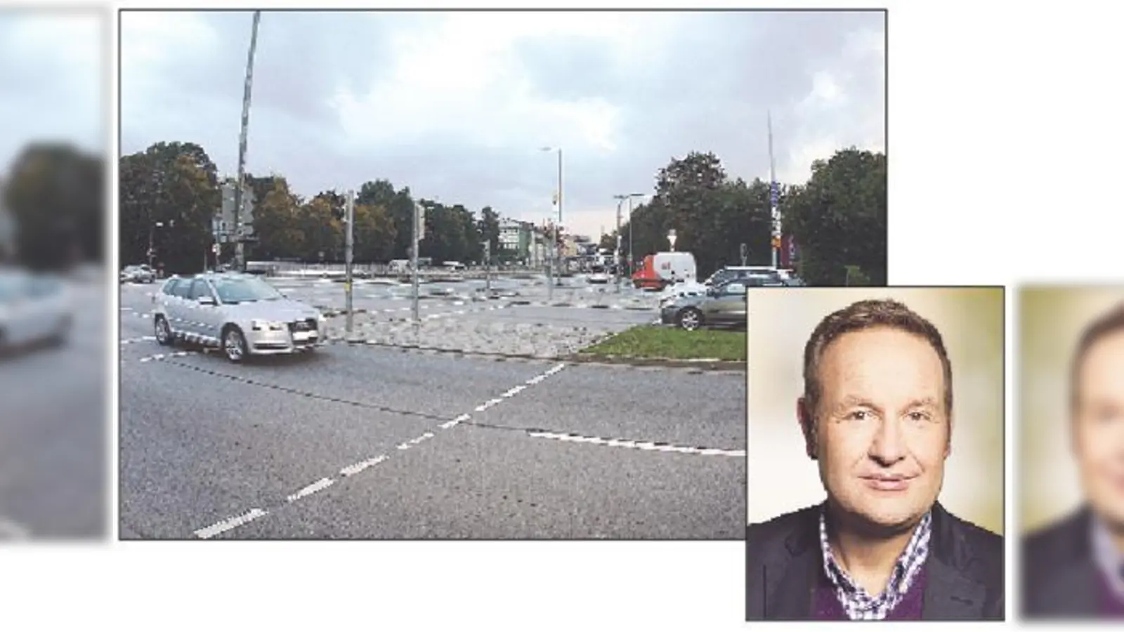 Verkehrsschnittpunkt: Dort, wo die TeLa auf die Chiemgaustraße trifft, sind Verkehr, Lärm- und Abgasbelastungen an der Tagesordnung. Immer vielstimmiger wird die Forderung einer Tunnellösung. Foto kl.: Michael Sporrer, Sprecher der GTI. 	 (Fotos: HH/SPD)