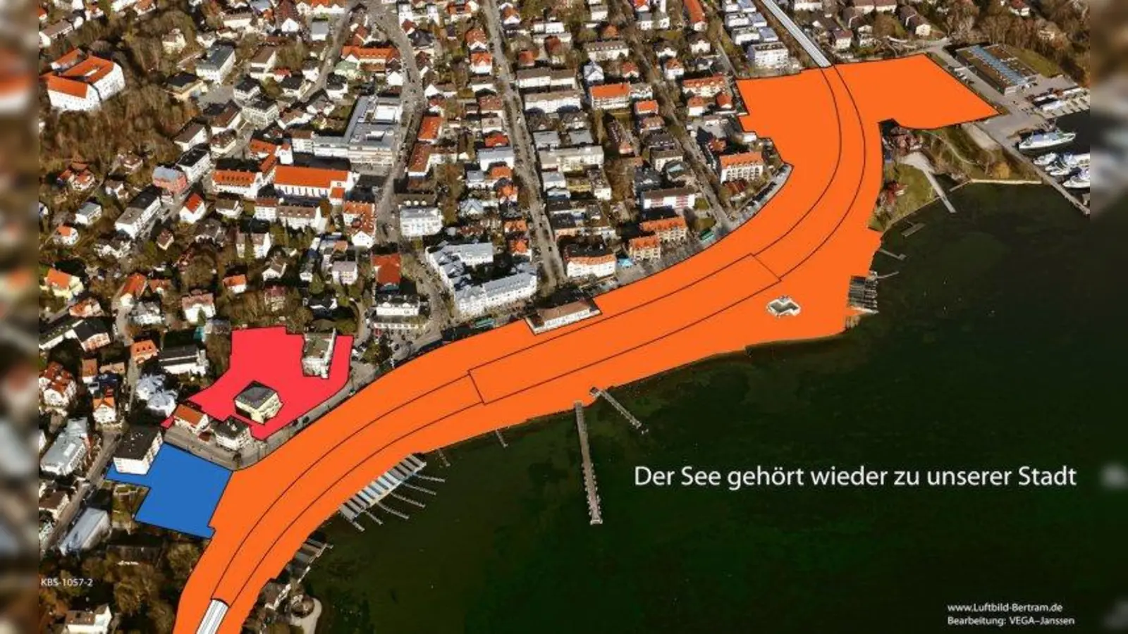 Der Kompakttunnel: Alles, was orange ist, könnte Seepromenade sein. (Foto: Luftbild Bertram, Vega-Janssen)