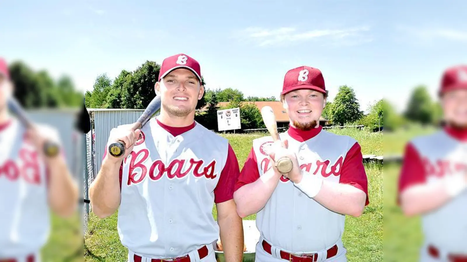 Ryan Williams und Euan Shields (v.l.) sind die beiden Neuzugänge bei den Boars. Martin Wagner gebührte beim ersten Heimspiel der Saison der traditionelle »First Ptch« (kleines Foto). 	 (Fotos: sf)