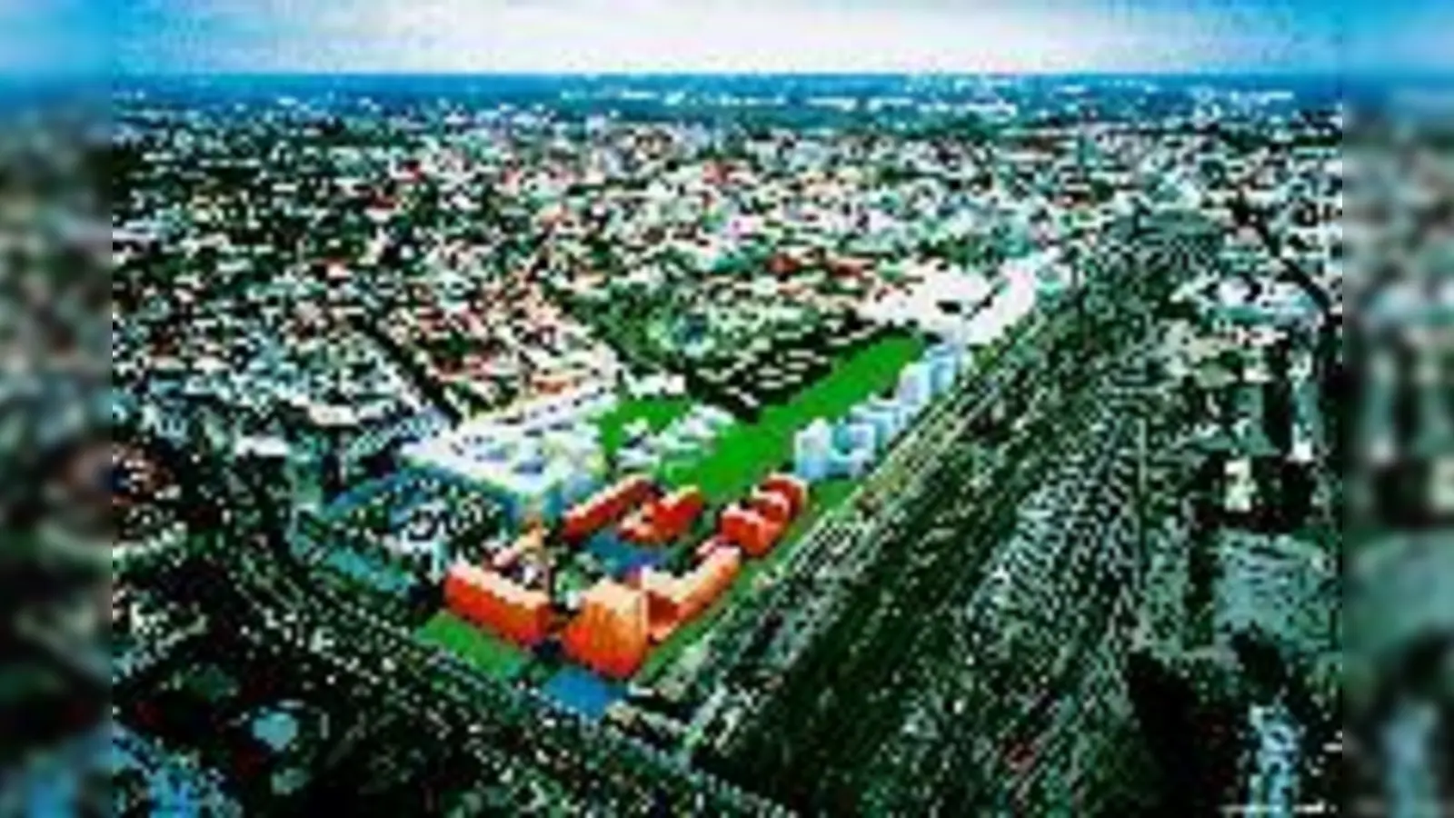 300 Wohnungen entstehen im Ensembleteil »Erde« (braun gekennzeichnet) bis Mitte 2006  wann die übrigen Gebäude errichtet werden, ist unklar.	 (Foto: Vivico)