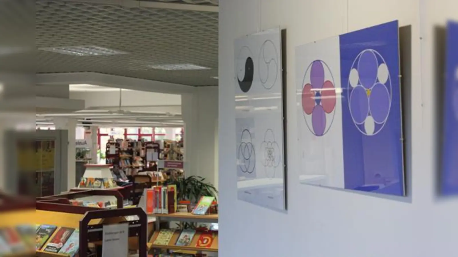 Dass es um mehr als nur geometrische Formen geht, will das Werk des Mathematikers Hansjörg Bögle bei der Ausstellung in der Stadtbibliothek Moosach bis 28. November zeigen. Ab 7.12. gibt es dann eine neue spannende Ausstellung.  (Foto: Daniel Mielcarek)