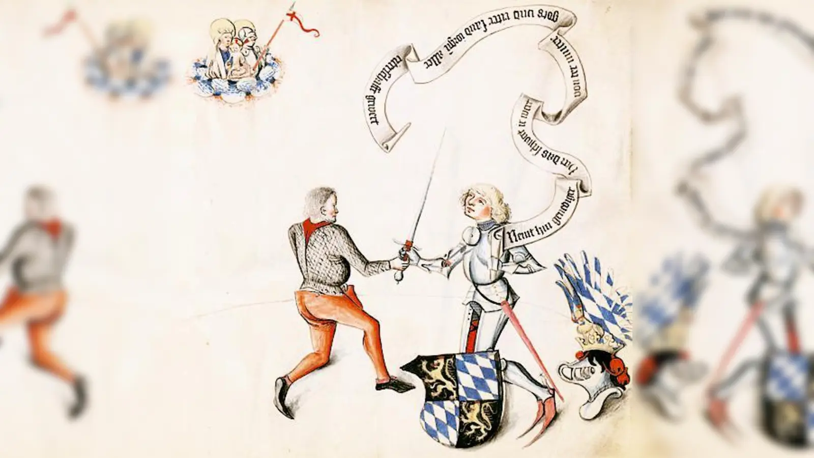 Im Fechtbuch aus dem 15. Jahrhundert reicht Autor Paulus Kal dem knieenden bayerischen Herzog das Schwert.	 (Foto: VA)