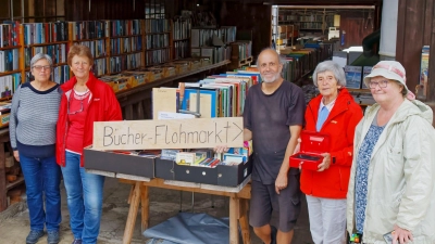Machen den Bücherflohmarkt erst möglich: Das ehrenamtliche Team sortiert circa sieben Tage alle Spenden nach Themen. (Foto: Büchereiteam)