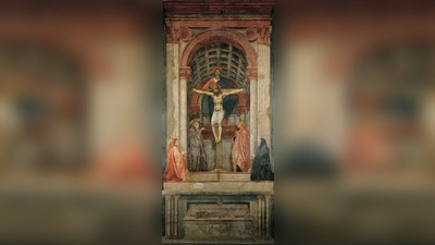Die Dreifaltigkeit im Fresko in der Kirche Santa Maria Novella in Florenz. Es wurde zwischen 1425 und 1428 von Masaccio geschaffen. (Foto: Gemeinfrei)