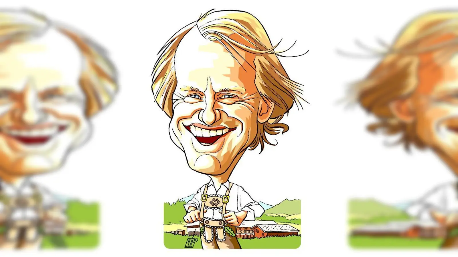 Ja so samma Karikaturen-Ausstellung von Franz Eder vom 10. Mai bis 9. Juni im Markus Wasmeier Freilichtmuseum. Schmunzeln ist erwünscht.		 (Foto: Franz Eder)