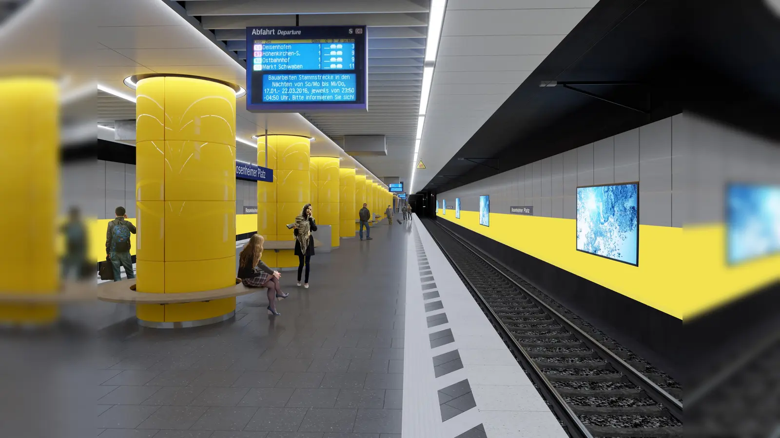 Die Modernisierung der Tunnelbahnhöfe auf der Stammstrecke München geht weiter. So soll die fertig umgebaute Station am Rosenheimer Platz aussehen. (Foto: DB Station&Service)