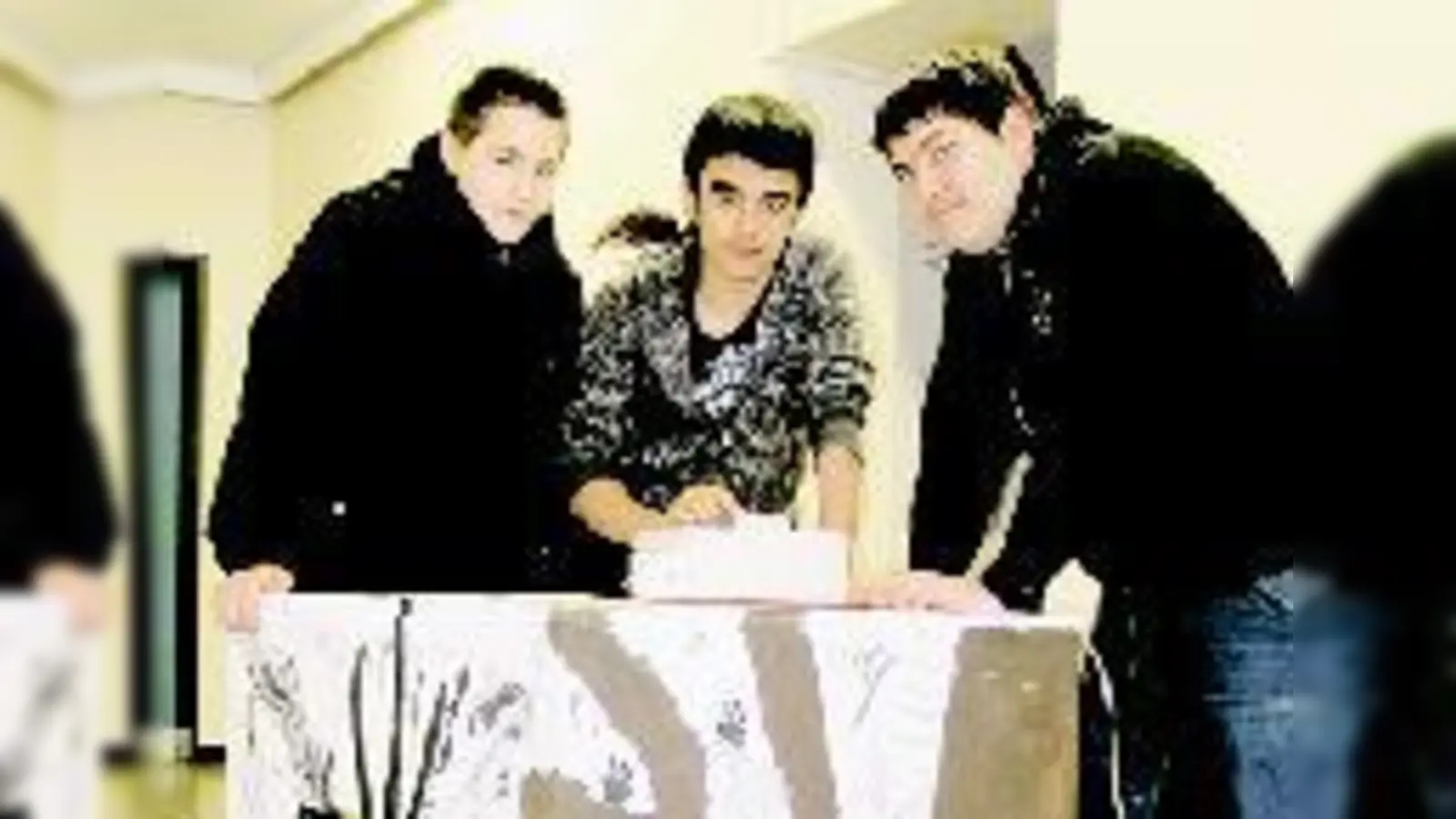 Fabian, Andro und Can (von links) aus der 9. Klasse der Albert-Schweitzer-Schule beim Temperaturmessen an ihrer »Thermo-Box«.   (Foto: Angela Boschert)