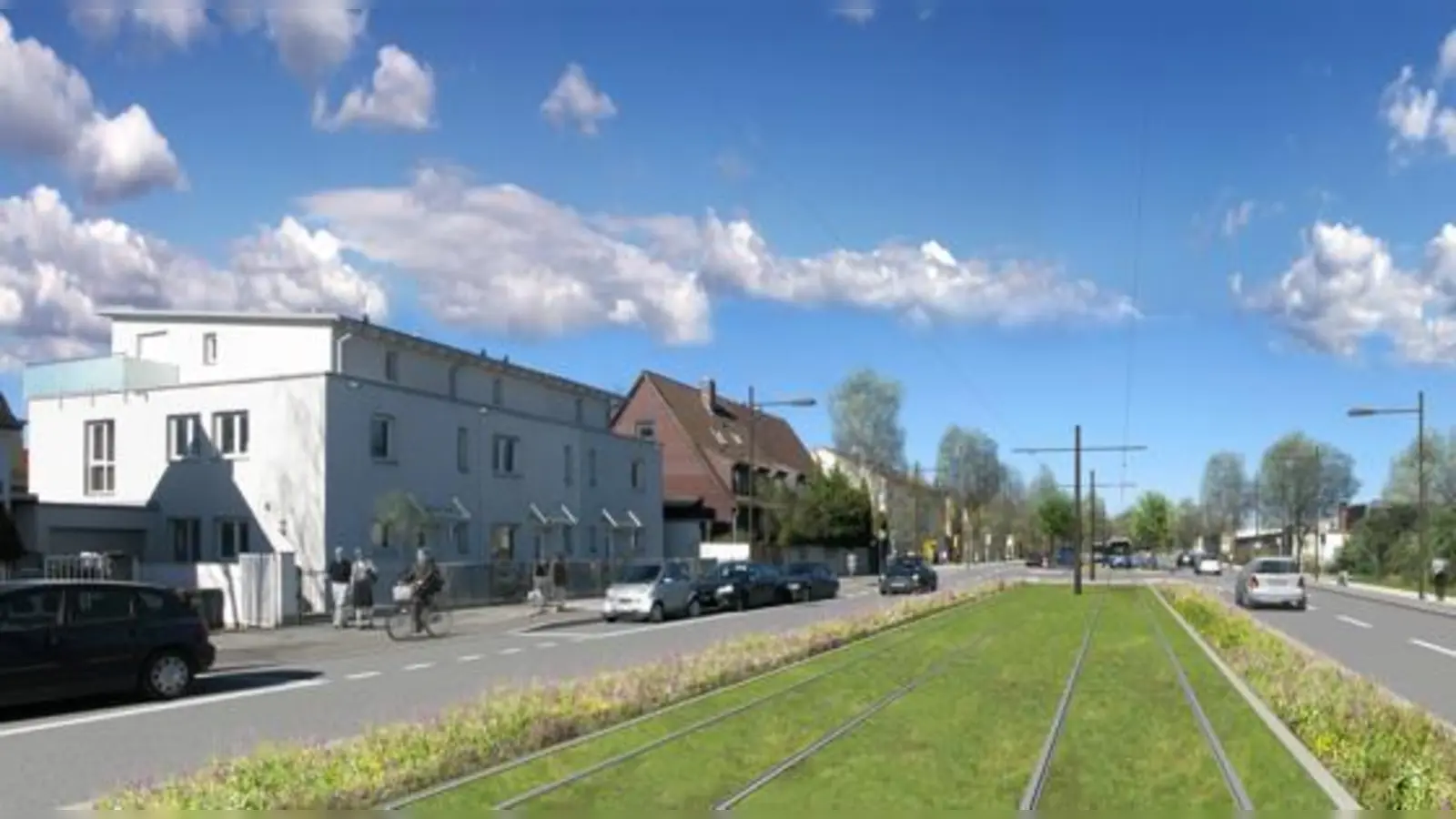 Der Grünstreifen muss für die Trambahntrasse weichen: Ab Herbst wird entlang der Cosimastraße bereits die Straßenbeleuchtung versetzt.	 (Visualisierung: SWM)