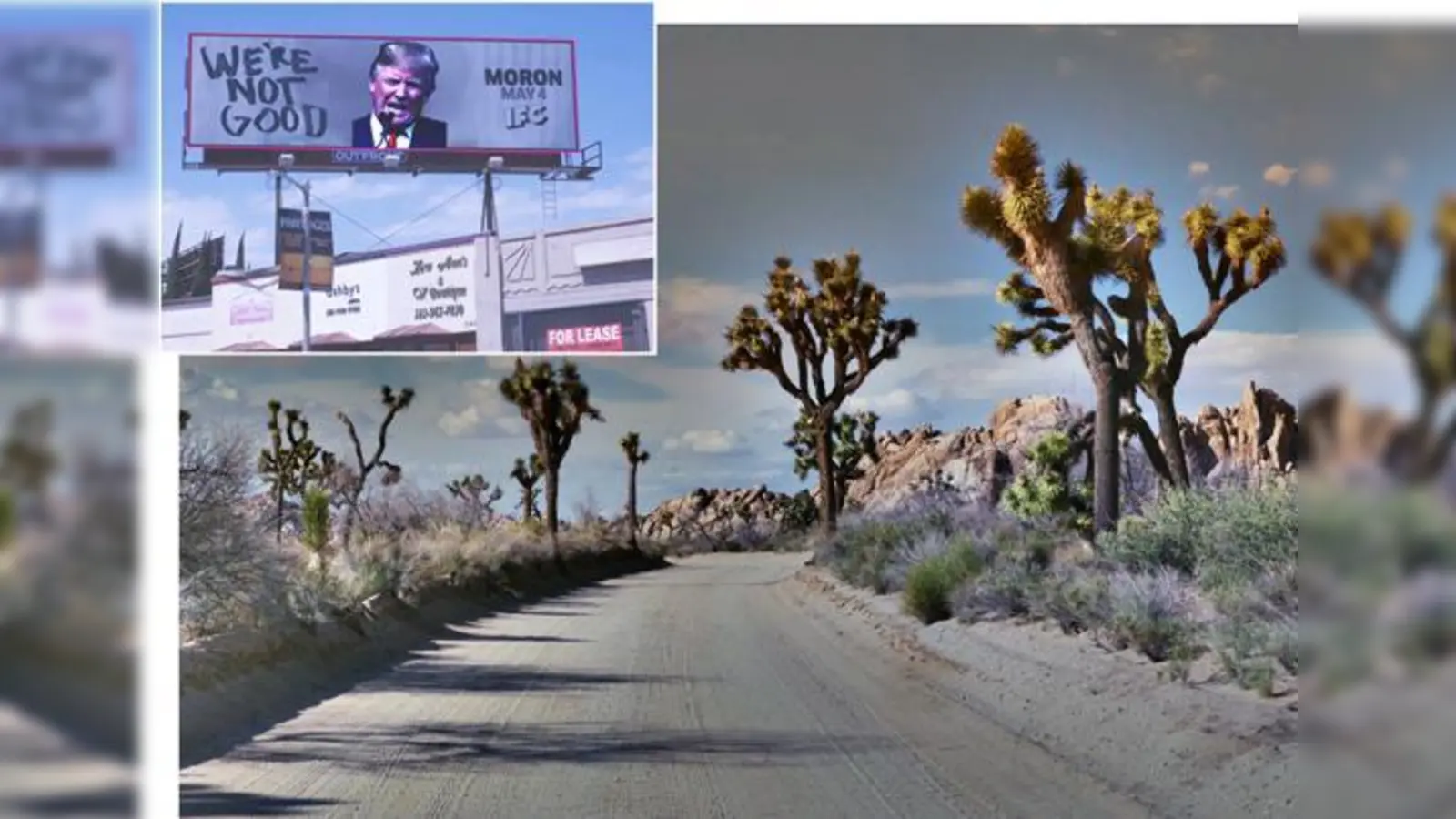 Die „Greatness” der Landschaft zeigt nicht zuletzt der Joshua-Tree-Nationalpark. Foto klein: Eine Bilderausstellung über die USA kommt am umstrittenen Präsidenten Donald Trump natürlich nicht vorbei.  (Fotos: VA)