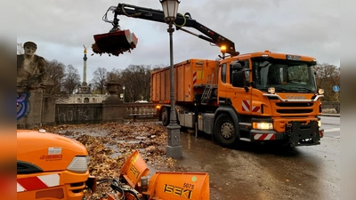 Mit schwerem Gerät rücken die Mitarbeiter von Straßenreinigung und Gartenbau dem Herbstlaub zu Leibe.  (F.: Baureferat)