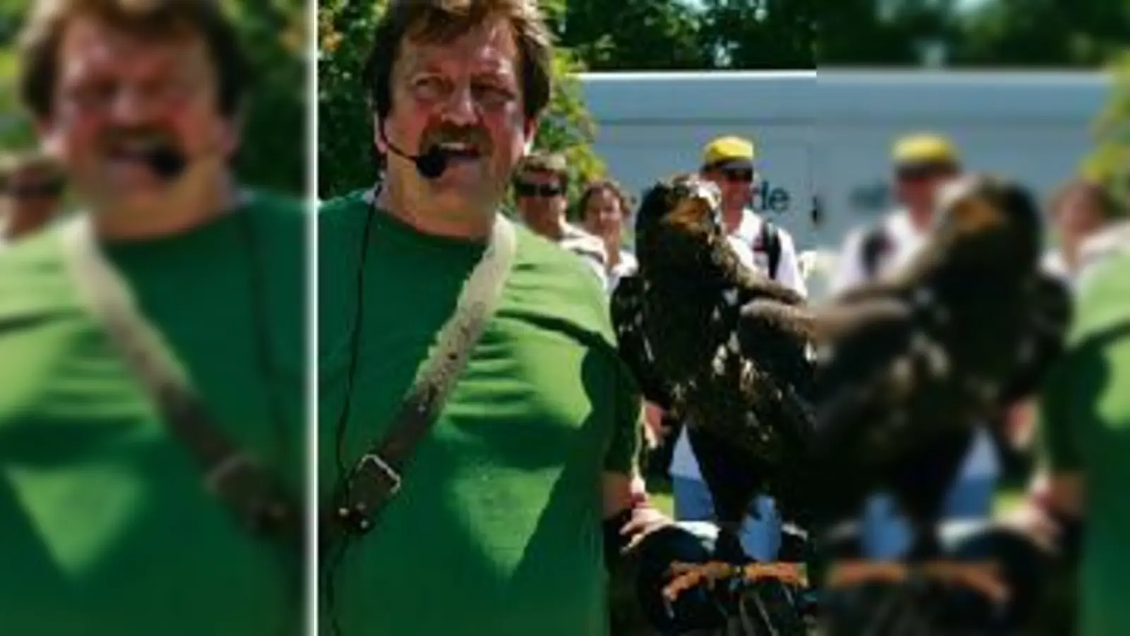 »Vogelperspektive«: Einer der wichtigsten »Angestellten« des Klärwerks  der Weißkopfadler Noa, auf der Hand seines Falkners Wolfgang  (Schreyer.Foto: em)