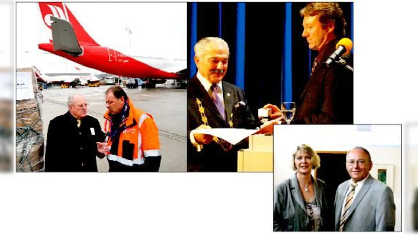 Wolfgang Wagner (l.) und Thomas Bieler (r.) koordinierten die Hilfsaktion für Haiti. Rolf Zeitler (r.) wurde für sein Schaffen geehrt.Josef Riemensberger (r.) bleibt Bürgermeister.  (Fotos: ba/Privat/js)