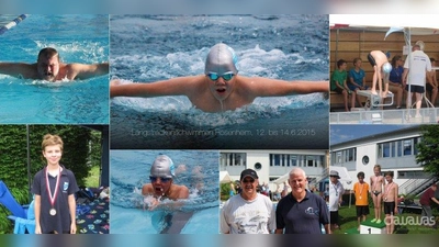 Das Karlsfelder Aufgebot fürs Rosenheimer Langstreckenschwimmen: Martin Kristmann, Niclas Nowak, Marlon Priebe, Rudi Christmann und Eckhard Weickel (v.l). (Foto: pi)
