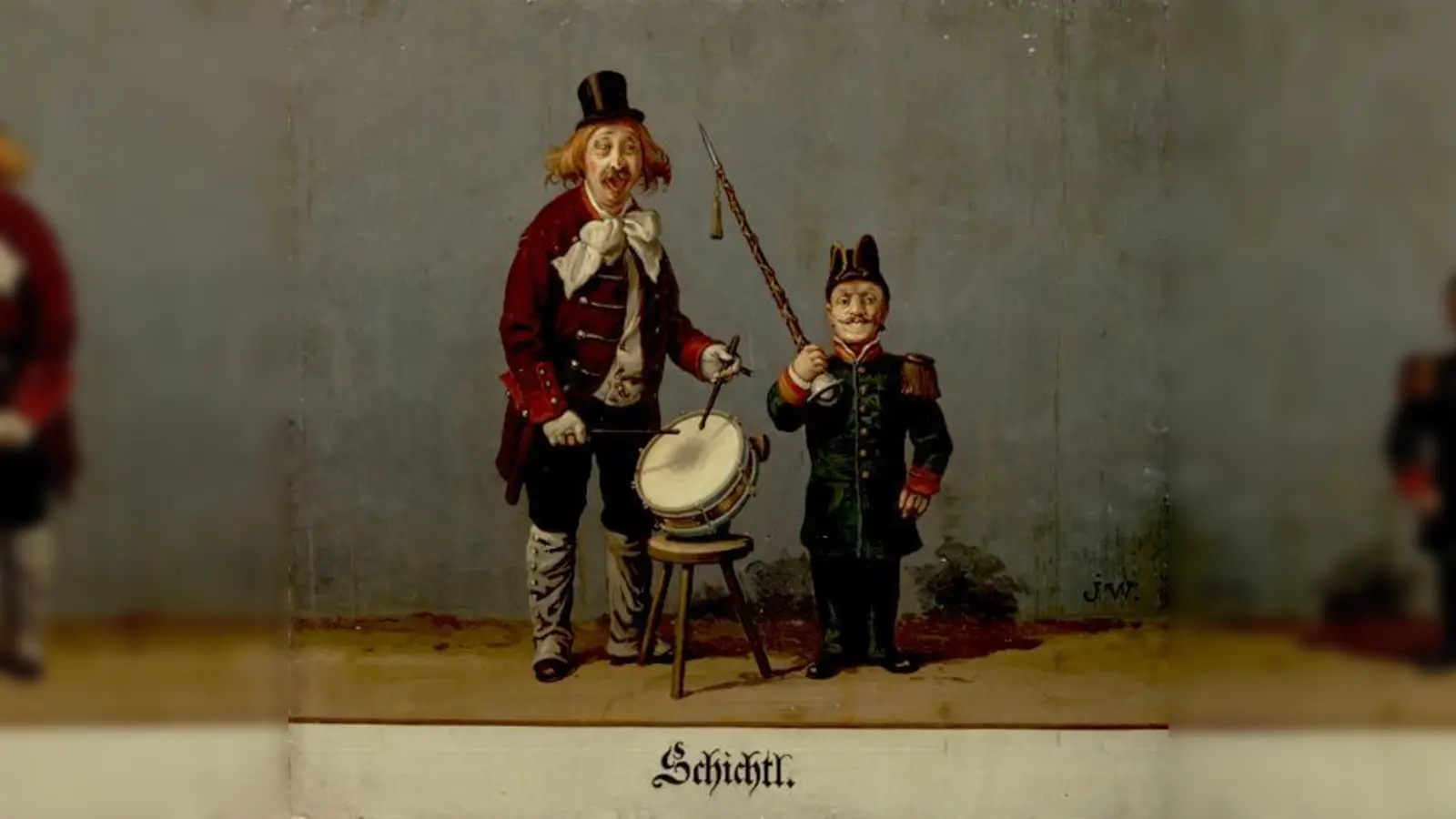 Josef Widmann malte um 1910 Michael August Schichtl mit seinem Tambourmajor Anton Stumpf, genannt Stopsel.   (Foto: Münchner Stadtmuseum, Sammlung Graphik/Plakat/Gemälde)