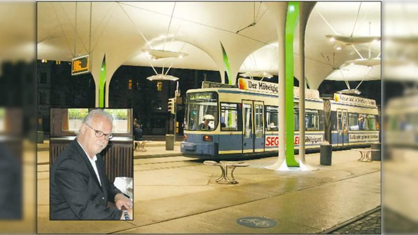Oben drauf verschandeln Beulen und Blasen das Dach der Tramhaltestelle, von unten sieht man nichts. CSU-Rat Schmidbauer beantragte 2008, die Pläne für das Dach noch einmal zu überarbeiten. 	 (Fotos: scy/CSU)