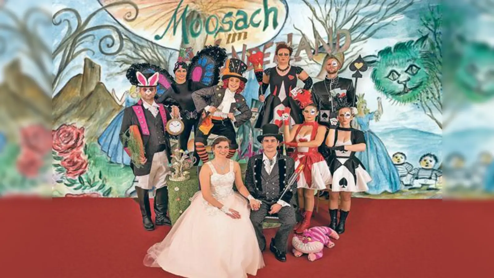 »Wir haben keine Zeit«, wusste auch Hofmarschall Christian Härtl (hinten links), der als weißes Kanninchen Prinzessin Bettina I. den Weg ins Wunderland zeigte.	 (Foto: Alex Staudinger)