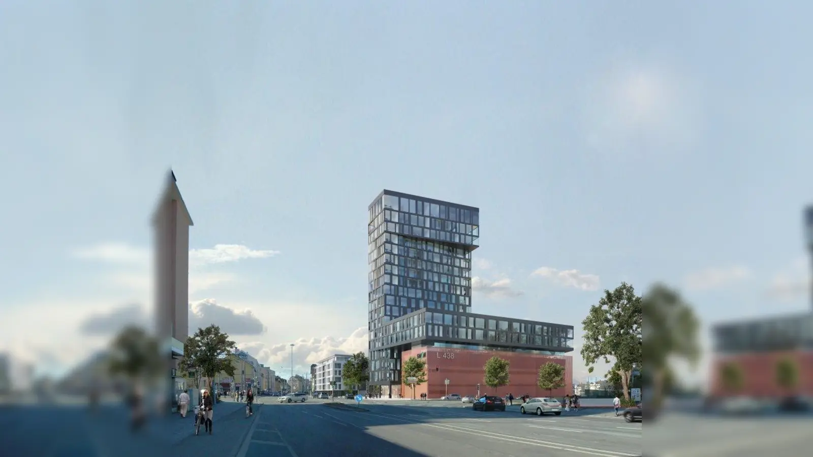 Markanter und formschöner Eingangsturm für Pasing mit Hingucker-Spitze: Der Bezirksausschuss 21 stimmte der Entwurfsplanung der Auer-Weber-Architekten zu. (Foto: Auer Weber Architekten)