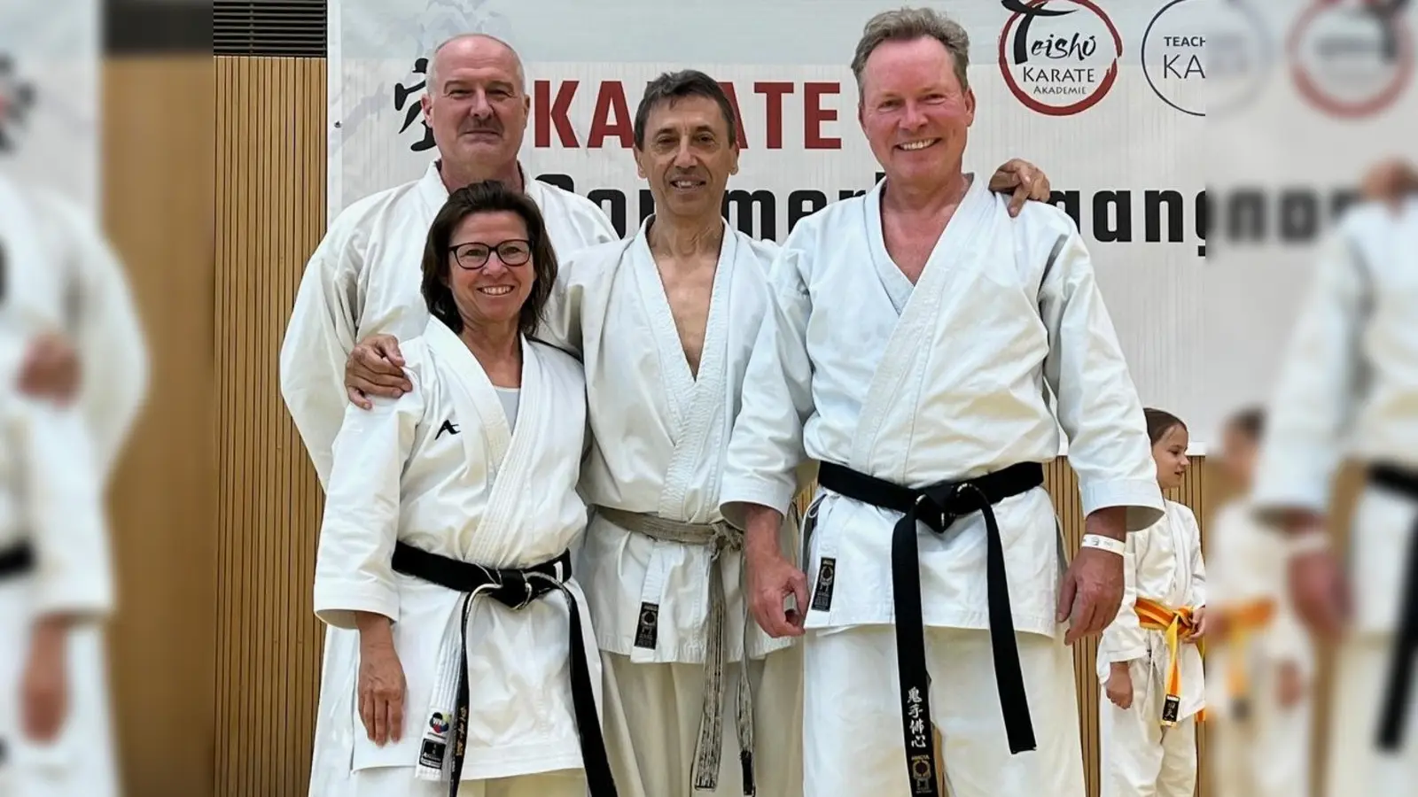 Trainierten gemeinsam (v.l.): Alex Kaufmann (4. Dan), Anja Kaufmann (5. Dan), Efthimios Karamitsos (8. Dan) und Frank Schneider (3. Dan). (Foto: 1. Budo-Verein Herrsching e.V.)