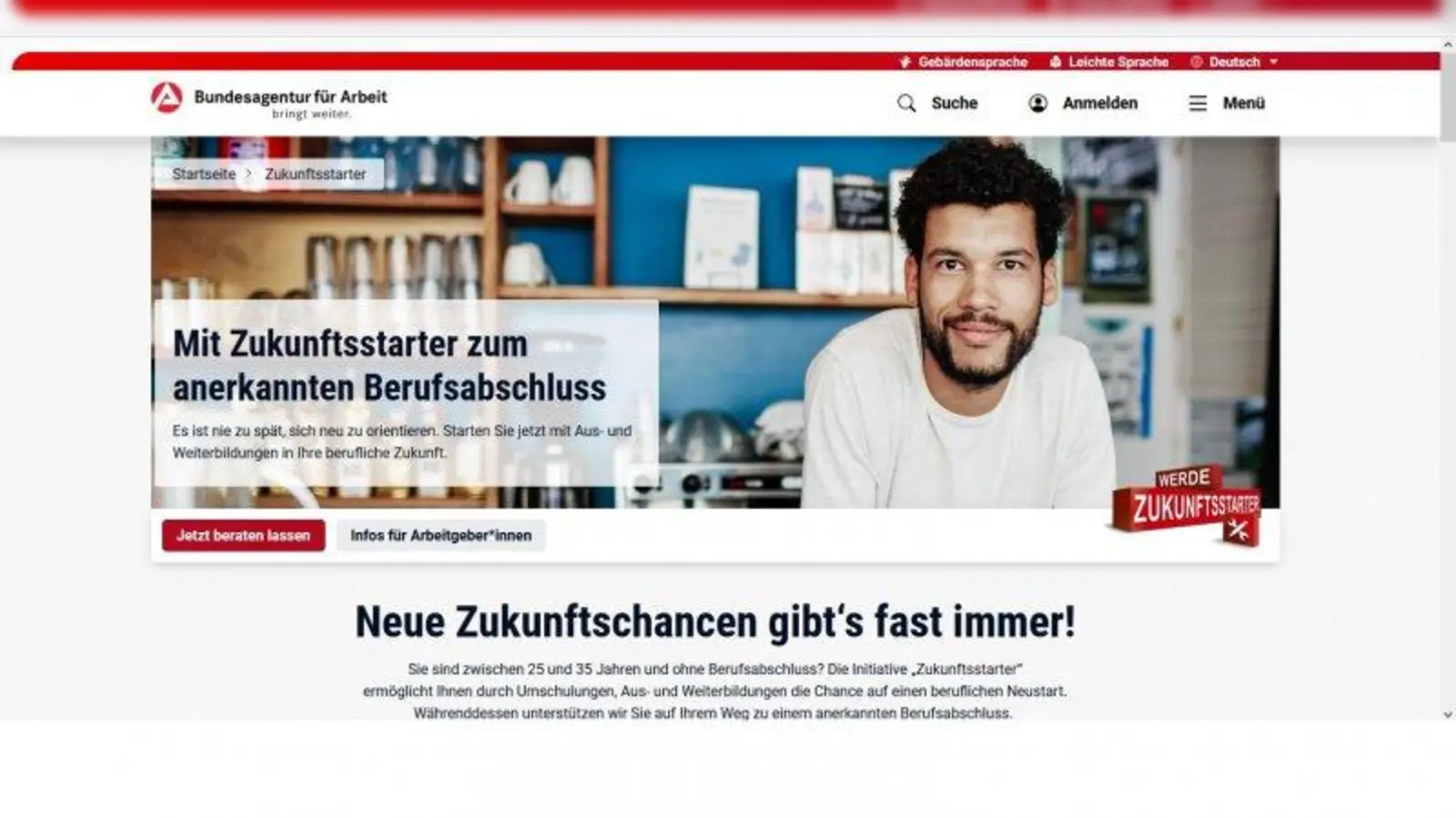 Ziel der Initiative „Zukunftsstarter” ist, dass junge Erwachsene im Alter zwischen 25 und unter 35 Jahren ihren Berufsabschluss nachholen können. (Foto: Screenshot)