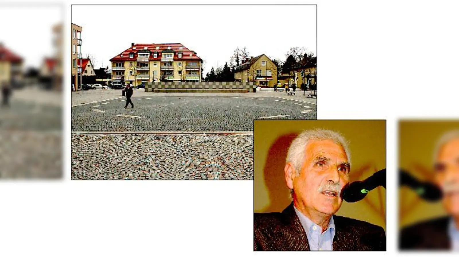 Die Bürger wünschen sich einen Wochenmarkt auf dem Walter-Sedlmayr-Platz, (unten rechts: Peter Gogeff). 	 (Fotos: ws)