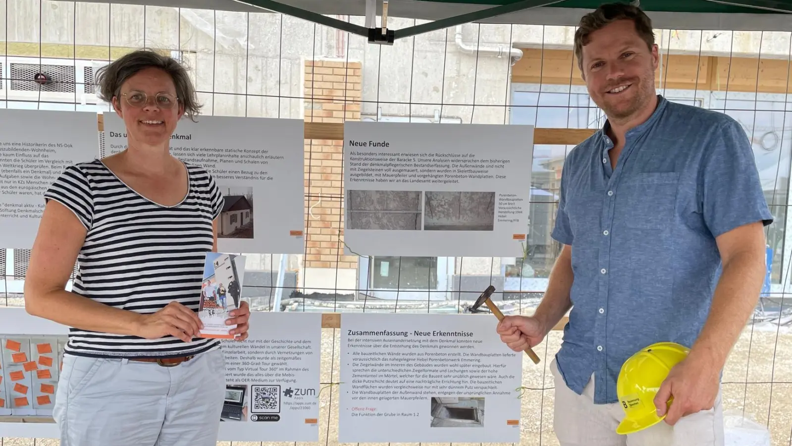 Ulla Braun und Patrick Oberdörfer, Lehrkräfte an der Adolf-Kolping-Berufsschule haben mit den Auszubildenden im ehemaligen Zwangsarbeiterlager gearbeitet.  (Foto: pst)