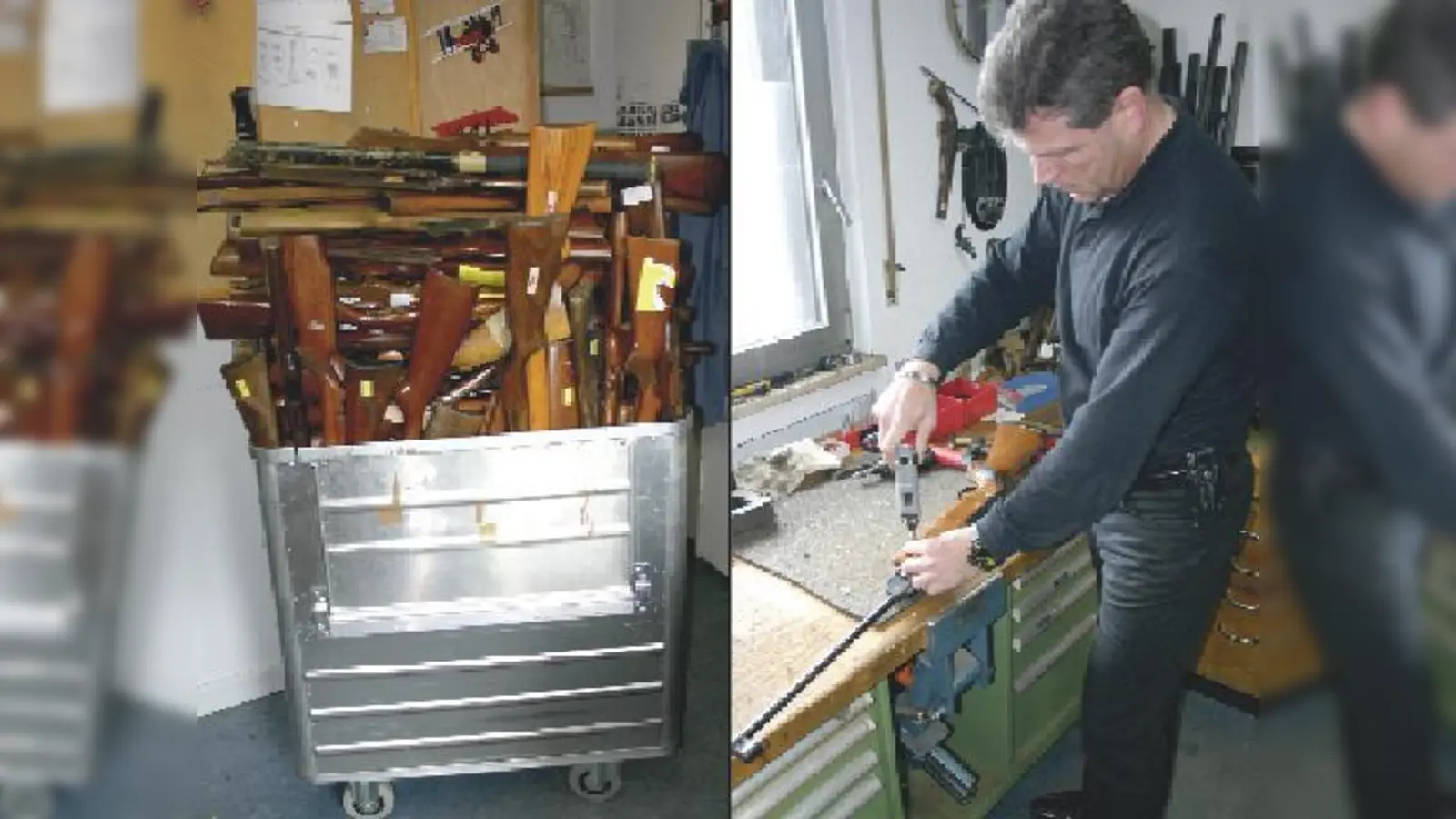 Tonnenweise Waffen wurden in den Polizeidienststellen eingesammelt, Mario Altmann vom LKA nimmt sie auseinander und vernichtet die Teile.	 (Foto: mka)