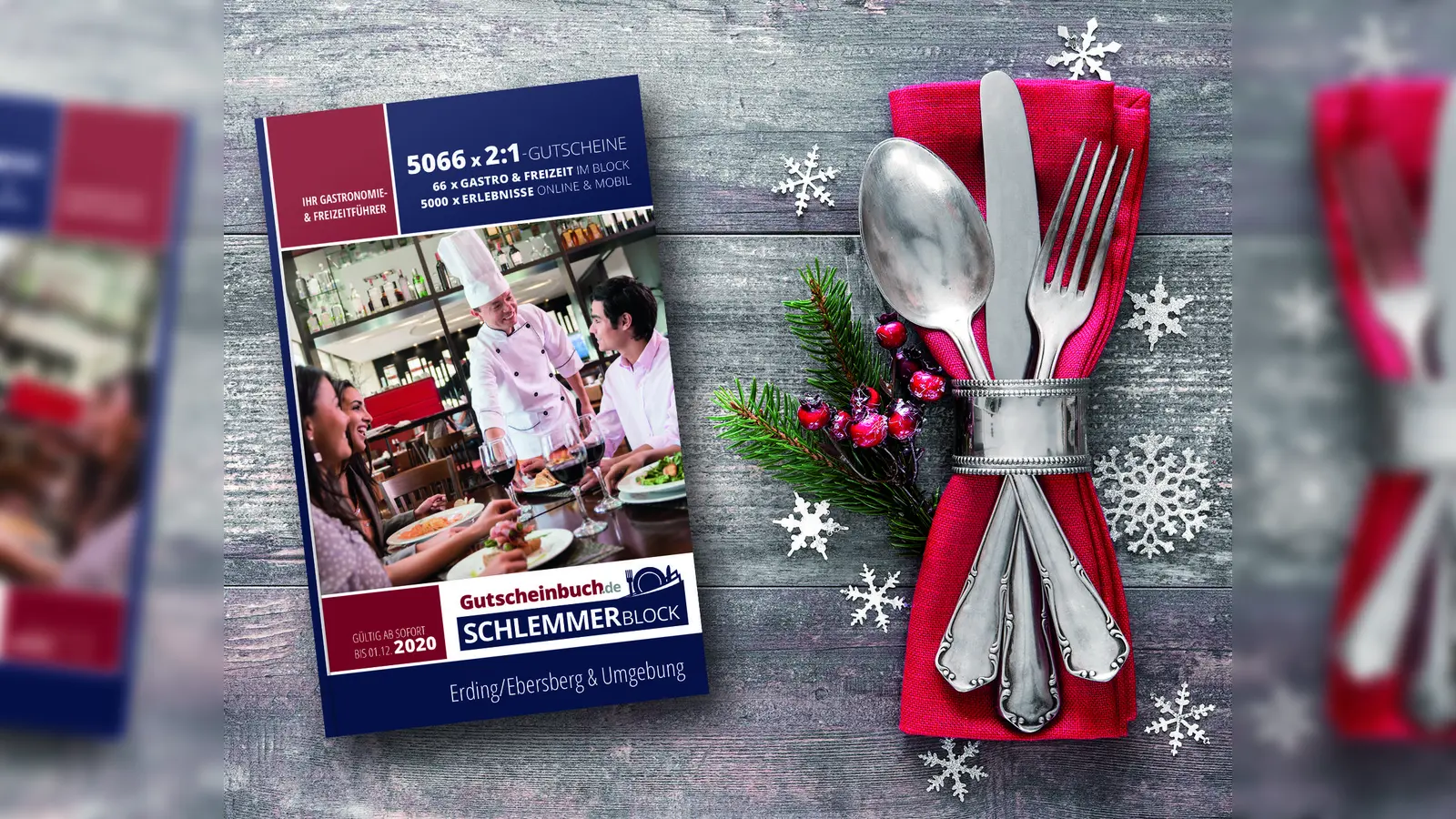 Ein schönes Weihnachtsgeschenk: Der Gastronomie- und Freizeitführer lädt mit 2:1-Gutscheinen zum Entdecken, Genießen und Sparen ein – im Restaurant, in der Freizeit, beim Wellness und vielem mehr. (Foto: AlexRaths)