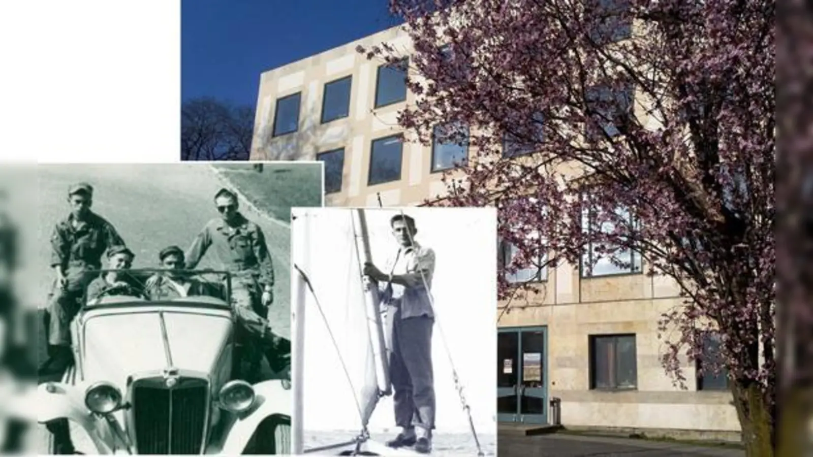 GI Johnny Cash lässt die Beine aus dem Wagen baumeln, dritter von links. Foto mitte: Johnny Cash am Chiemsee. Foto: Das Amerikahaus München am Karolinenplatz. Derzeit wird es saniert, der Wiedereinzug erfolgt 2019.  (Foto: William Harrell/Amerikahaus)