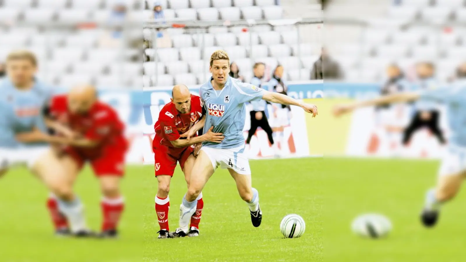 Auch für Torben Hoffmann gab es gegen Cottbus kein Durchkommen. Hier wird er vom Torschützen Stanislav Angelov gestört.	  (Foto: Anne Wild)