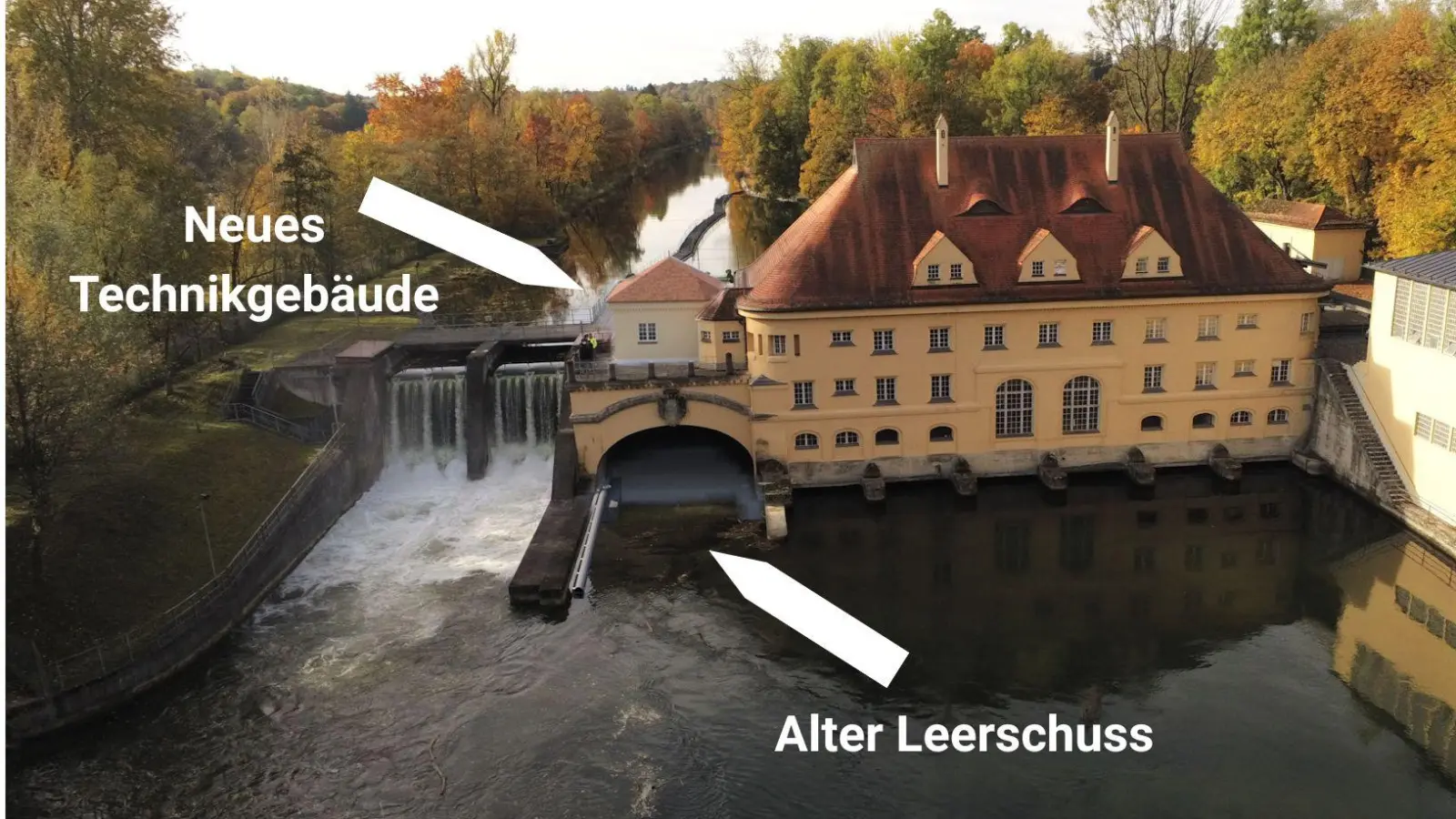 Das neue Technikgebäude wird über dem alten Leerschuss gebaut. Die neue vierte Turbine wird im Bereich des Leerschusses installiert. (Foto: cam.p solutions GmbH)